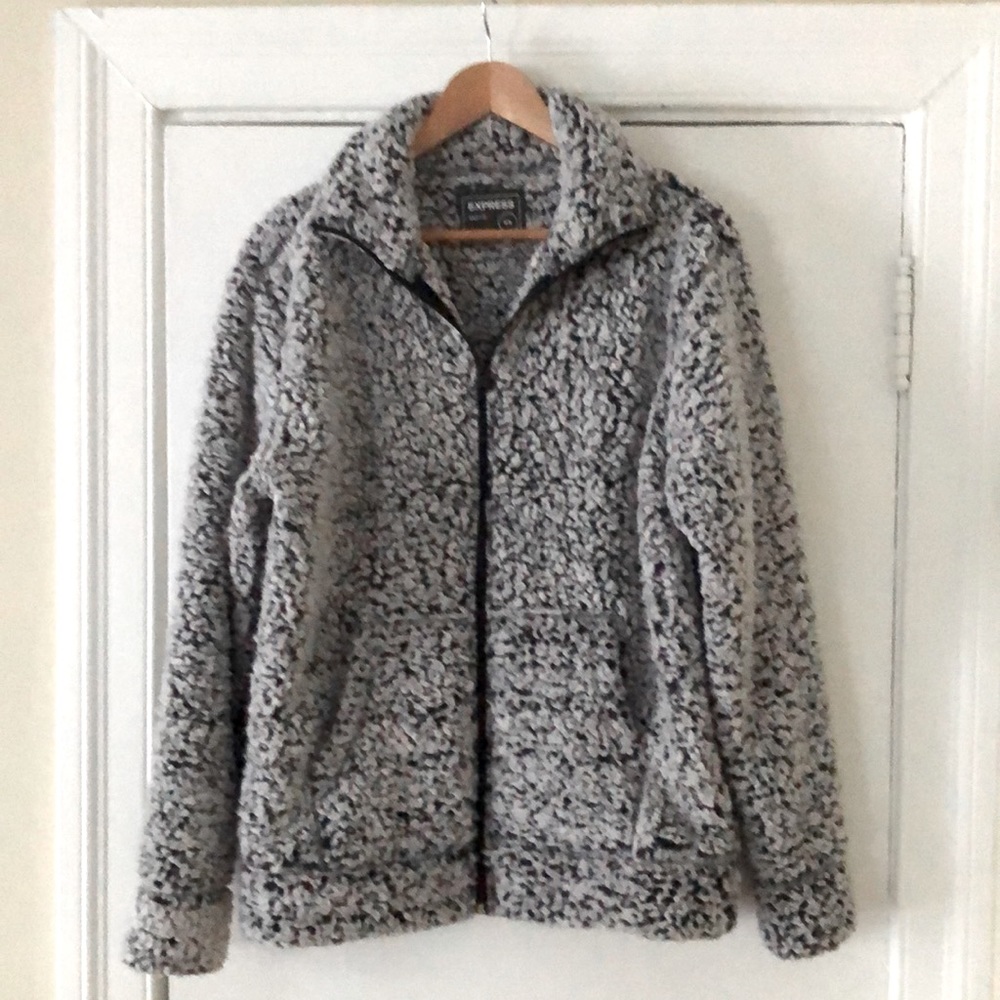 Express Silver Black Sherpa Jacket Medium